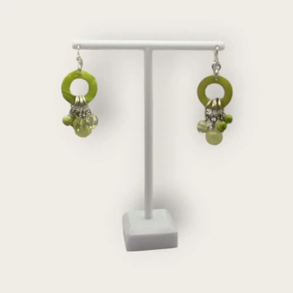 Lime Green Dangle Earrings Beaded Hoop Vintage Y2K Boho Statement Bright